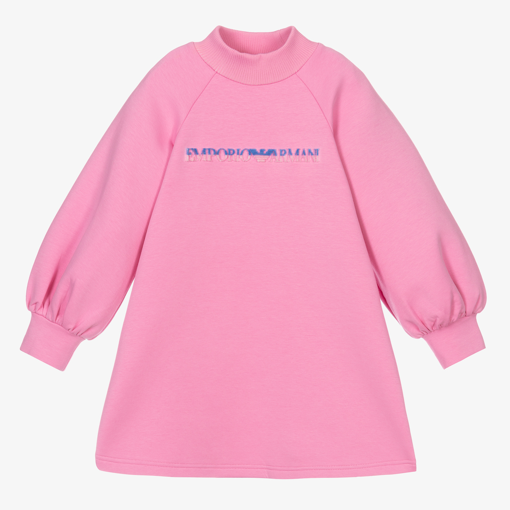 Emporio Armani-فستان سويتشيرت قطن جيرسي لون زهري | Childrensalon Outlet