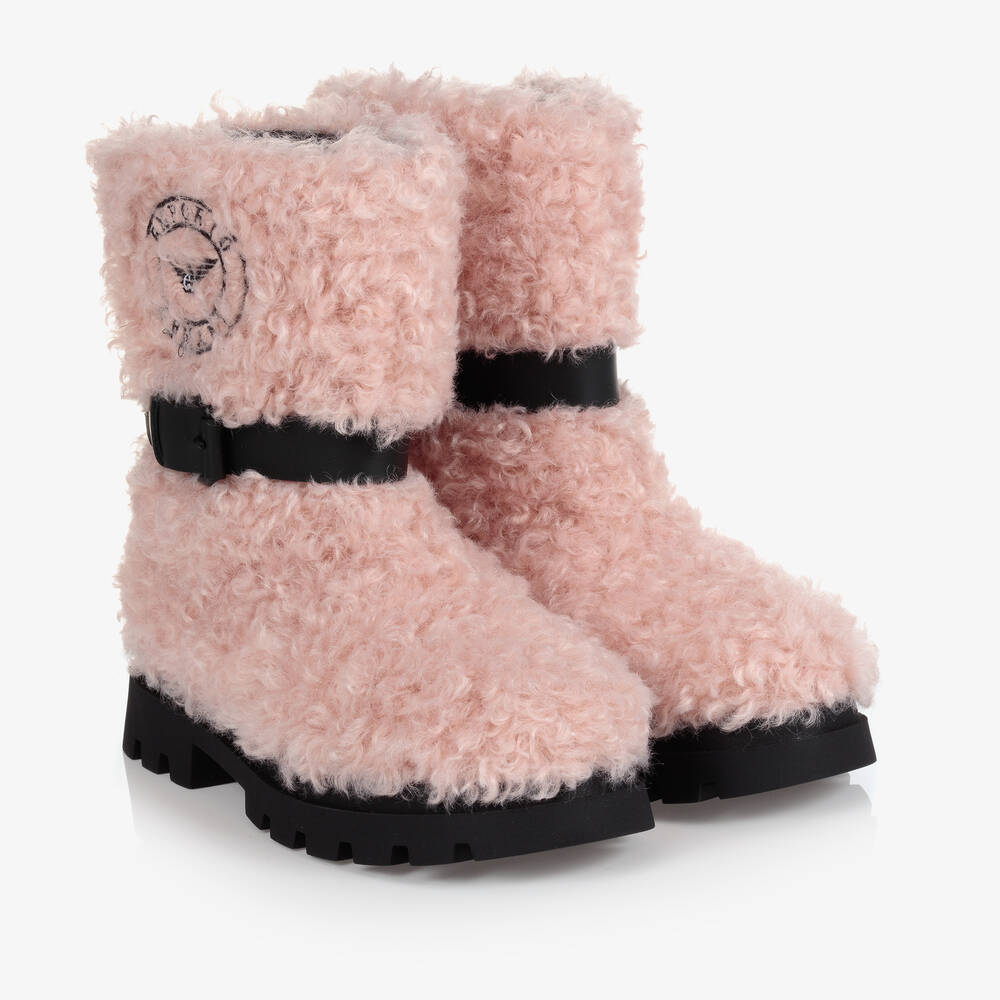 Emporio Armani - Girls Pink Teddy Fleece Boots | Childrensalon