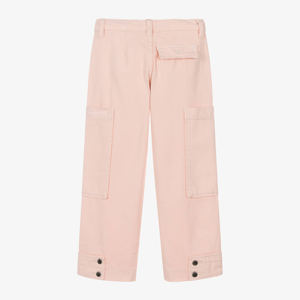 Emporio Armani-Girls Pink Twill Wide-Leg Trousers | Childrensalon Outlet