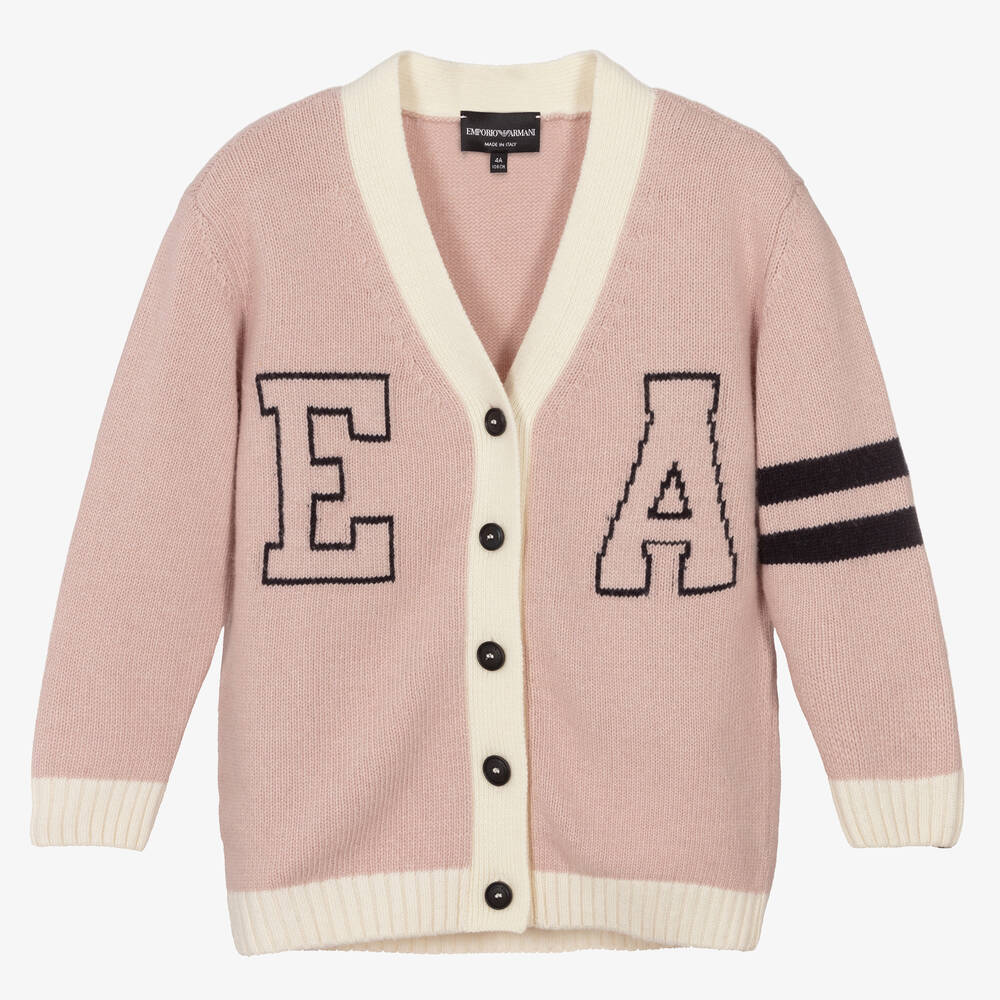 Emporio Armani - Girls Pink Wool Knit Cardigan | Childrensalon