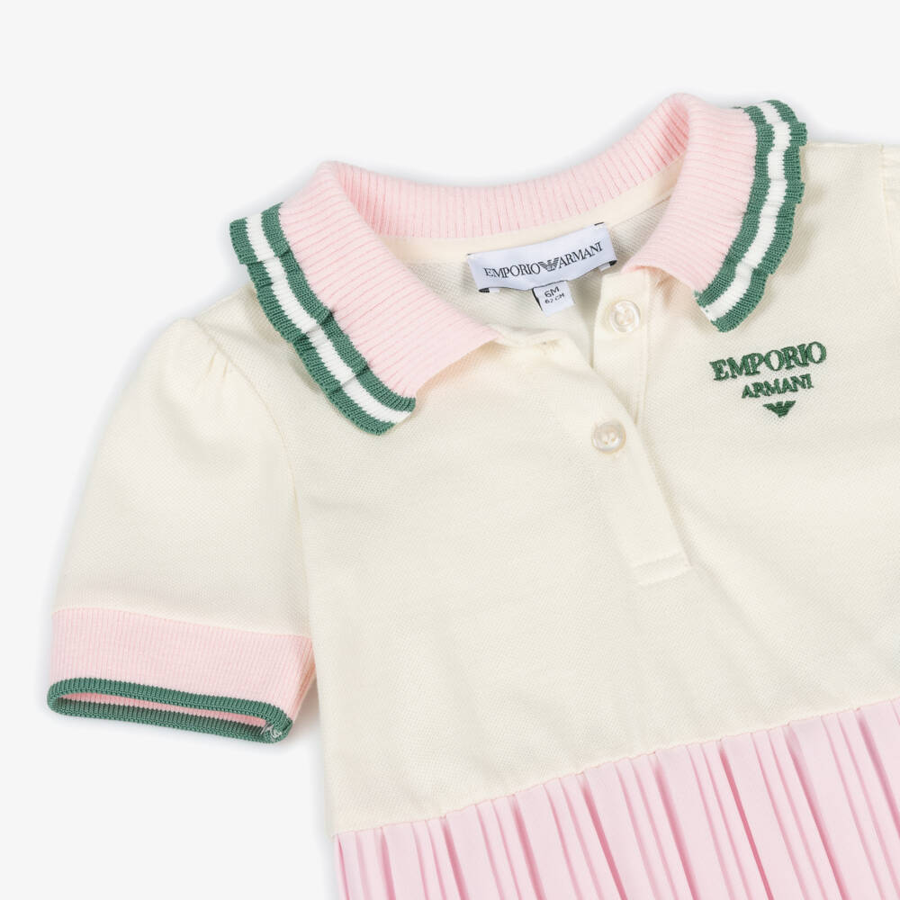 Emporio Armani-Girls Pleated Ivory & Blush Dress | Childrensalon Outlet