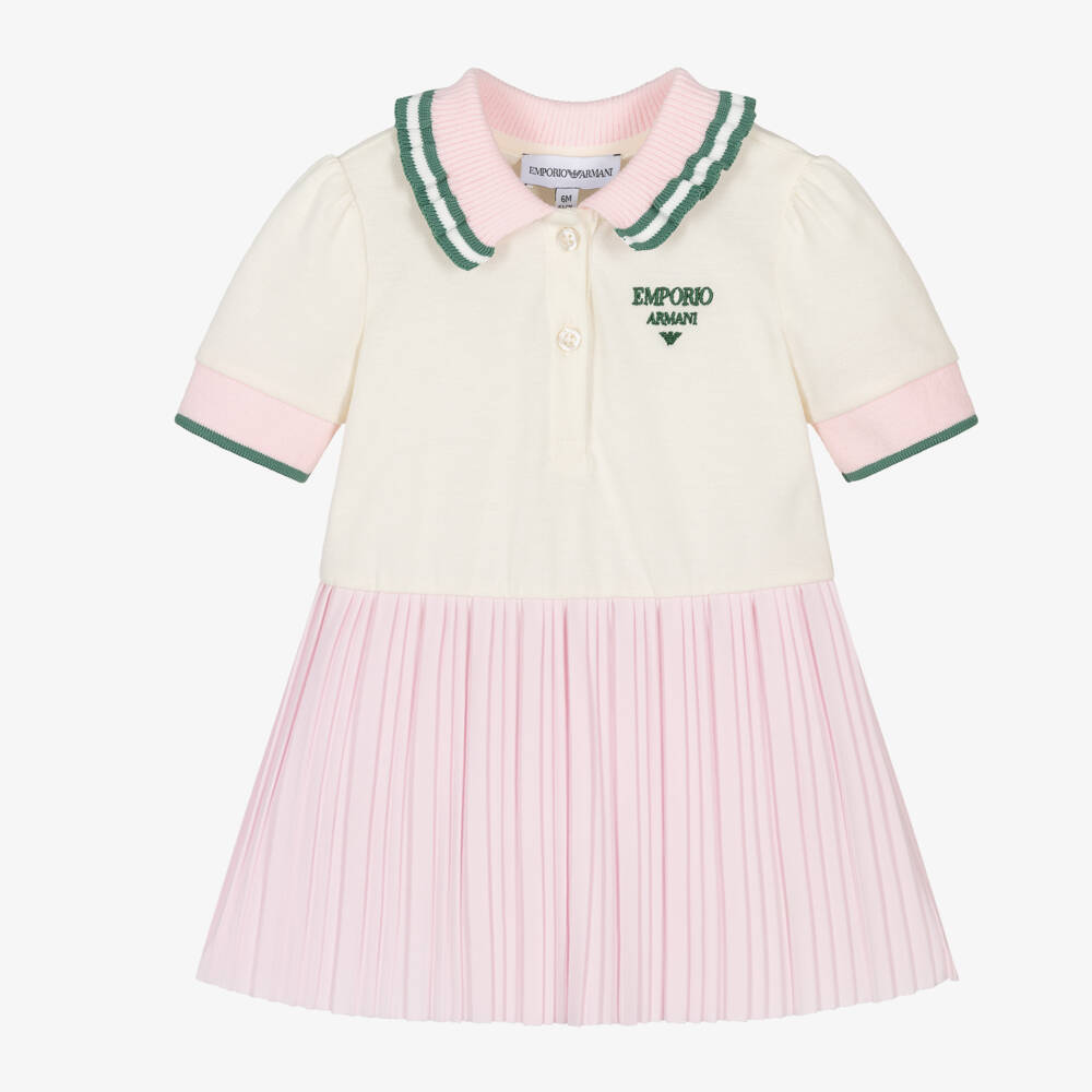 Emporio Armani-Girls Pleated Ivory & Blush Dress | Childrensalon Outlet