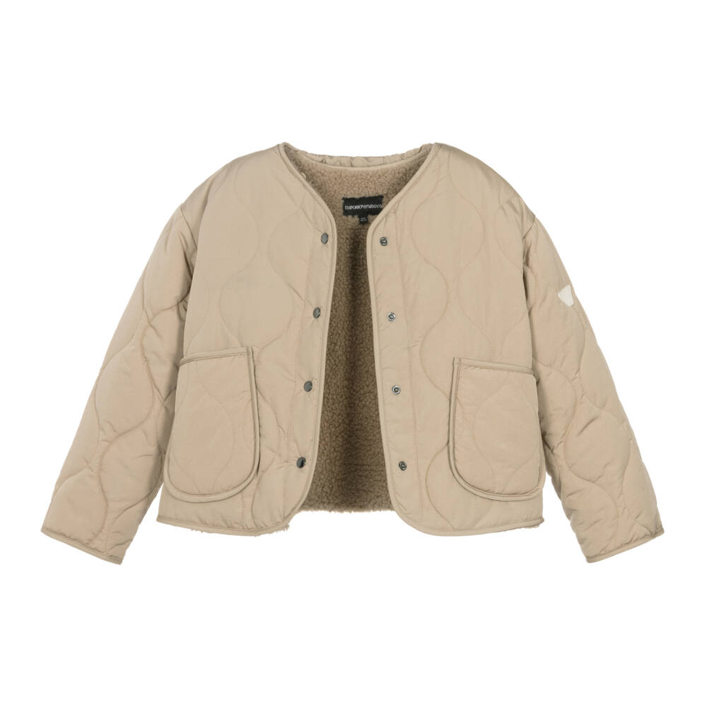 Emporio Armani-Girls Quilted Beige Coat | Childrensalon Outlet