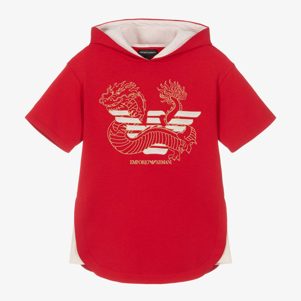 Emporio Armani-Красное хлопковое платье Dragon для девочек | Childrensalon Outlet