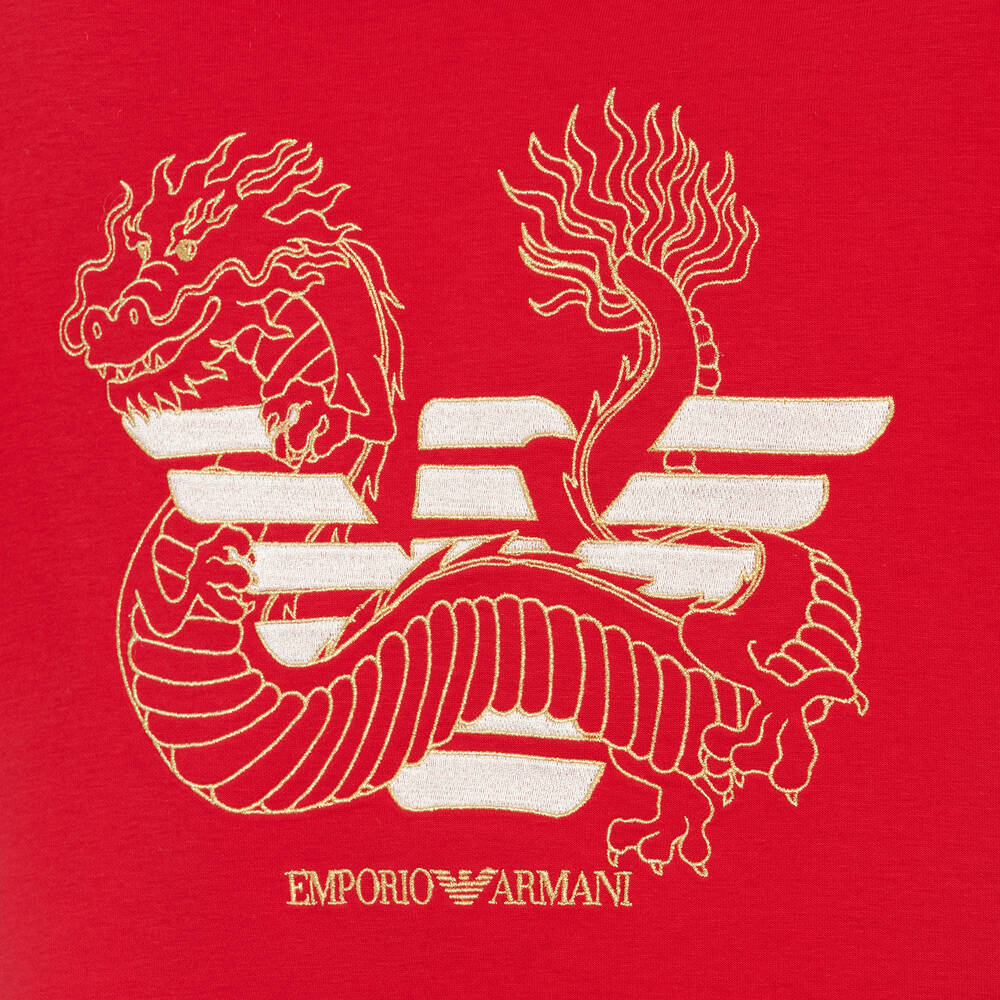 Emporio Armani-فستان هودي قطن جيرسي لون أحمر | Childrensalon Outlet