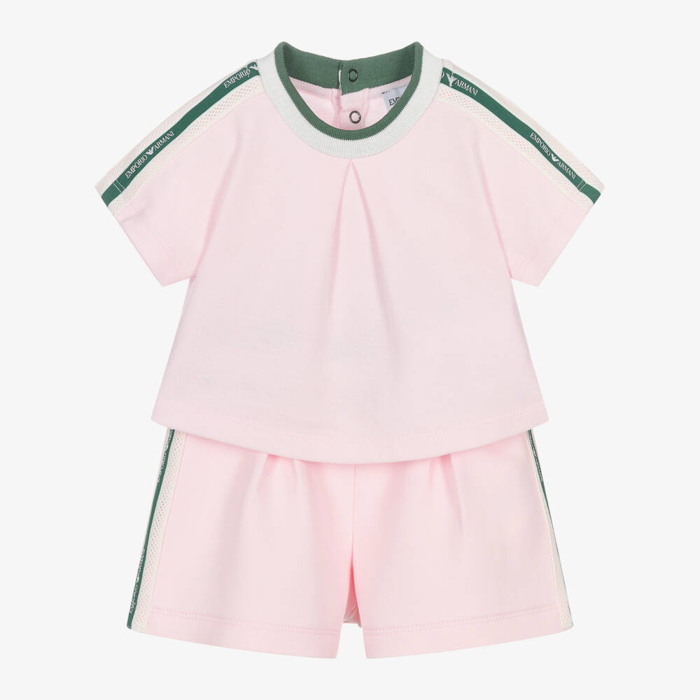 Emporio Armani-طقم مريح من القطن الوردي للبنات | Childrensalon Outlet