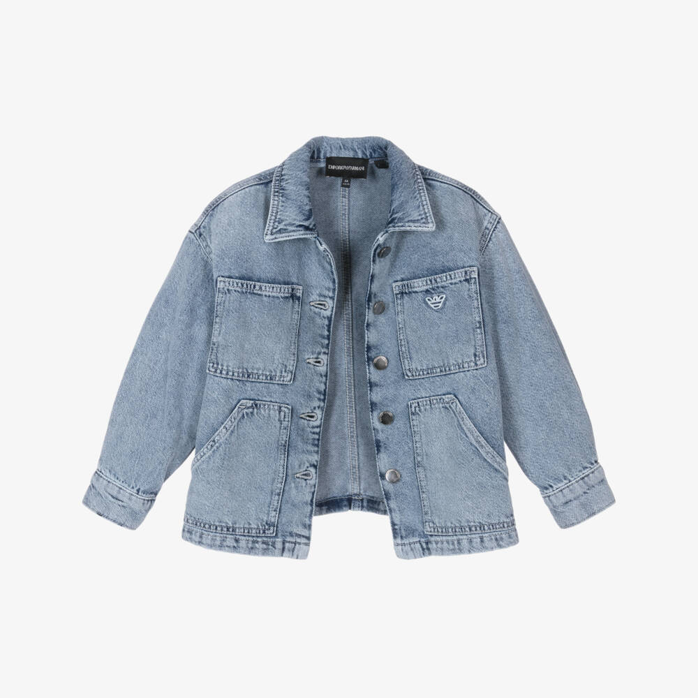 Emporio Armani-Girls Soft Denim Eagle Jacket | Childrensalon Outlet