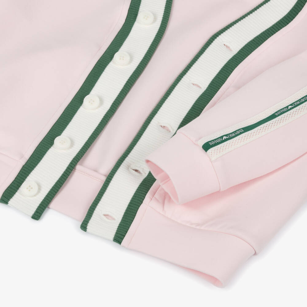 Emporio Armani-Girls Soft Pink Designer Trim Cardigan | Childrensalon Outlet