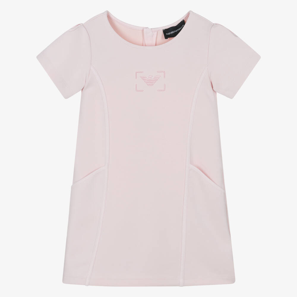 Emporio Armani-فستان ناعم وردي بشعار النسر للبنات | Childrensalon Outlet