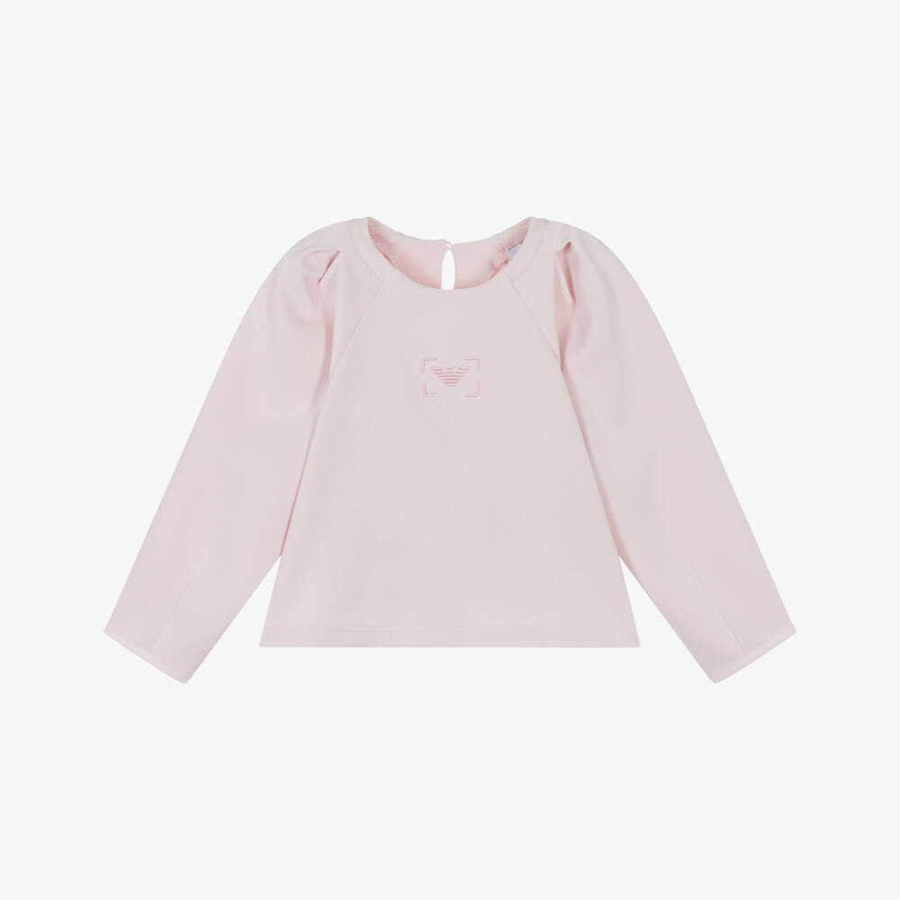 Emporio Armani-Girls Soft Pink Jersey Eagle Top | Childrensalon Outlet