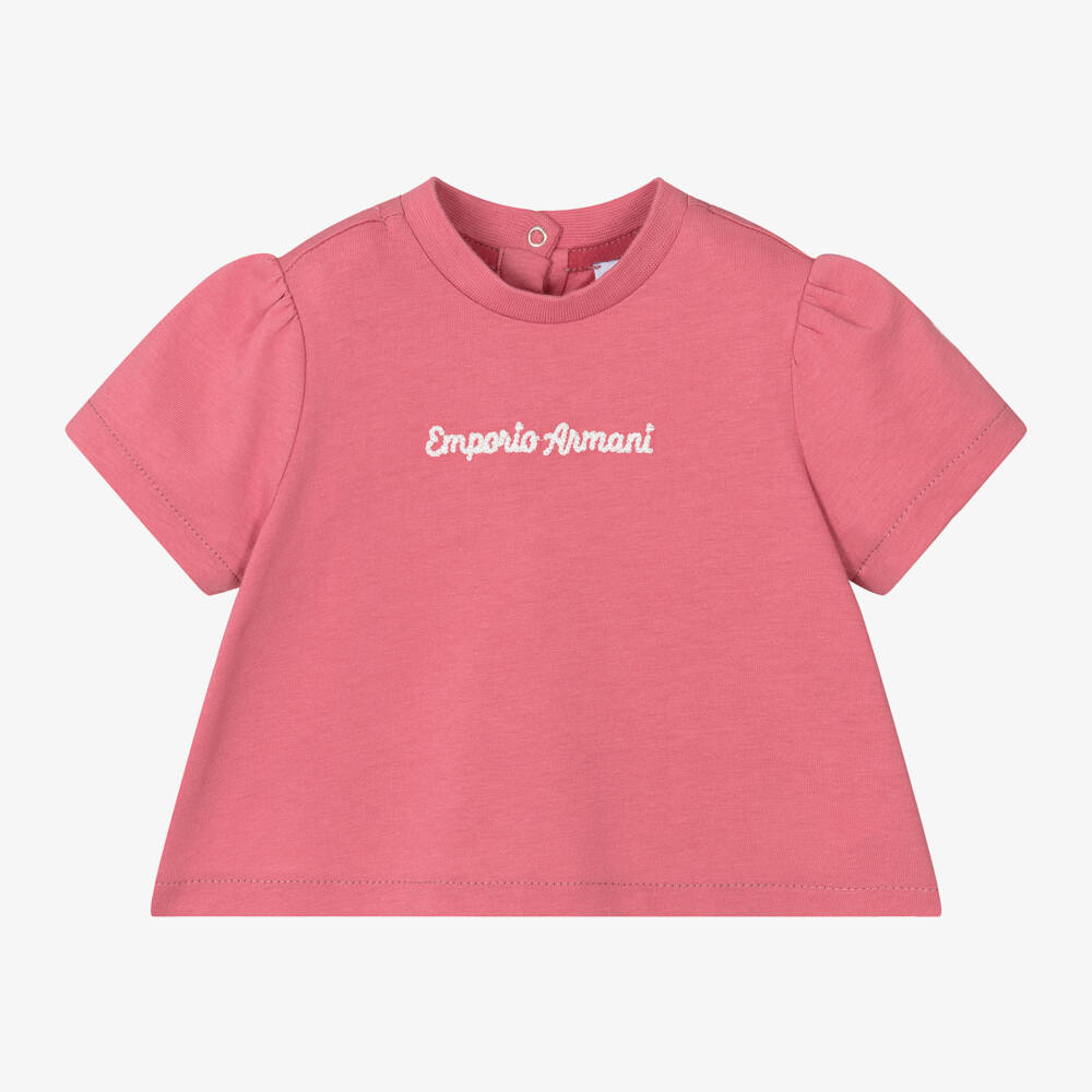 Emporio Armani-Girls Soft Pink Logo Tee | Childrensalon Outlet