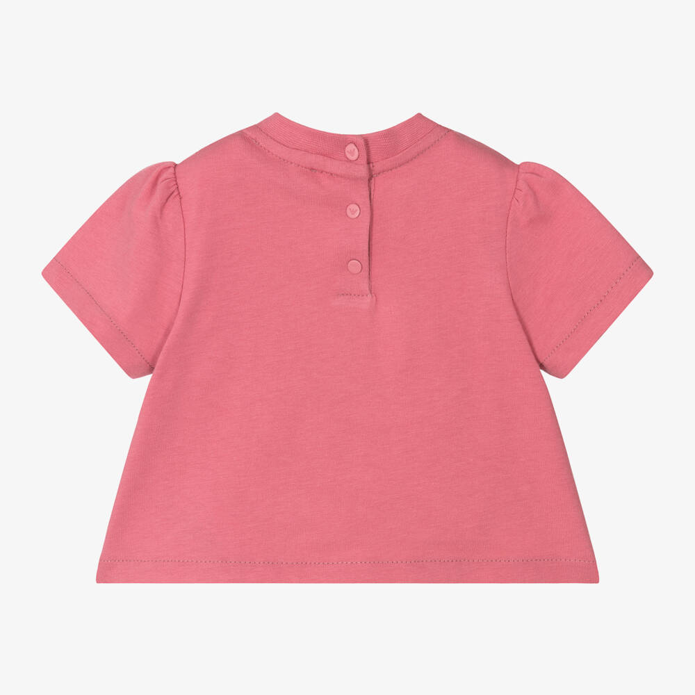 Emporio Armani-تيشيرت قطن لون زهري للبنات | Childrensalon Outlet