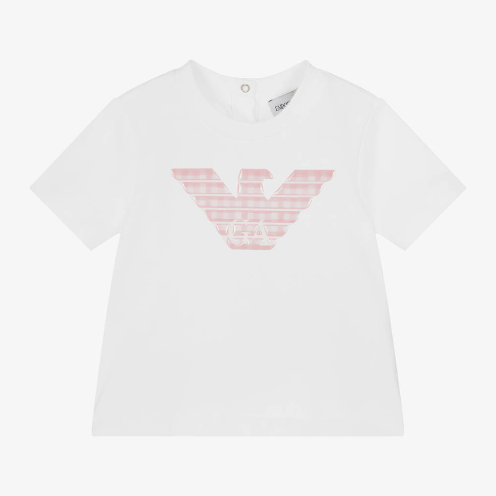 Emporio Armani-Мягкая белая футболка с орлом для девочек | Childrensalon Outlet