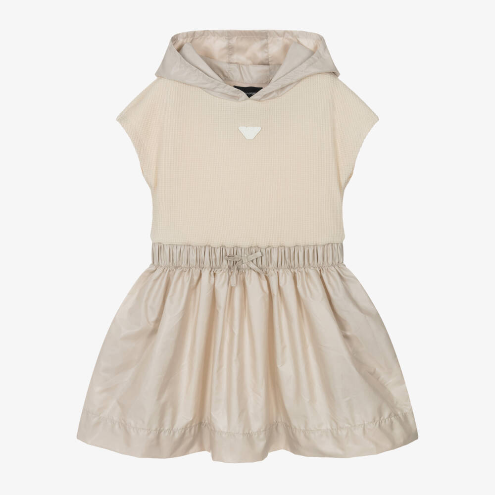 Emporio Armani-فستان بيج محبوك بنمط وافل للبنات | Childrensalon Outlet