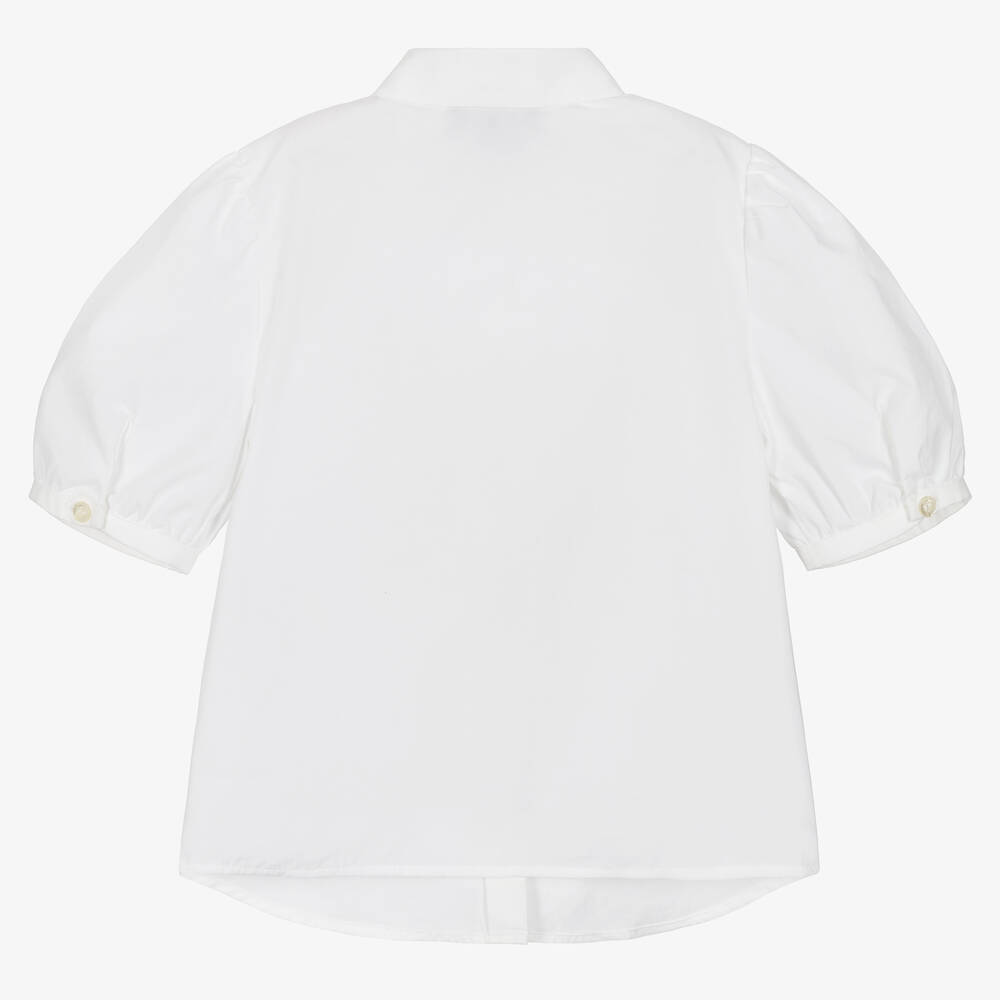 Emporio Armani-Girls White Cotton Bib Front Blouse | Childrensalon Outlet