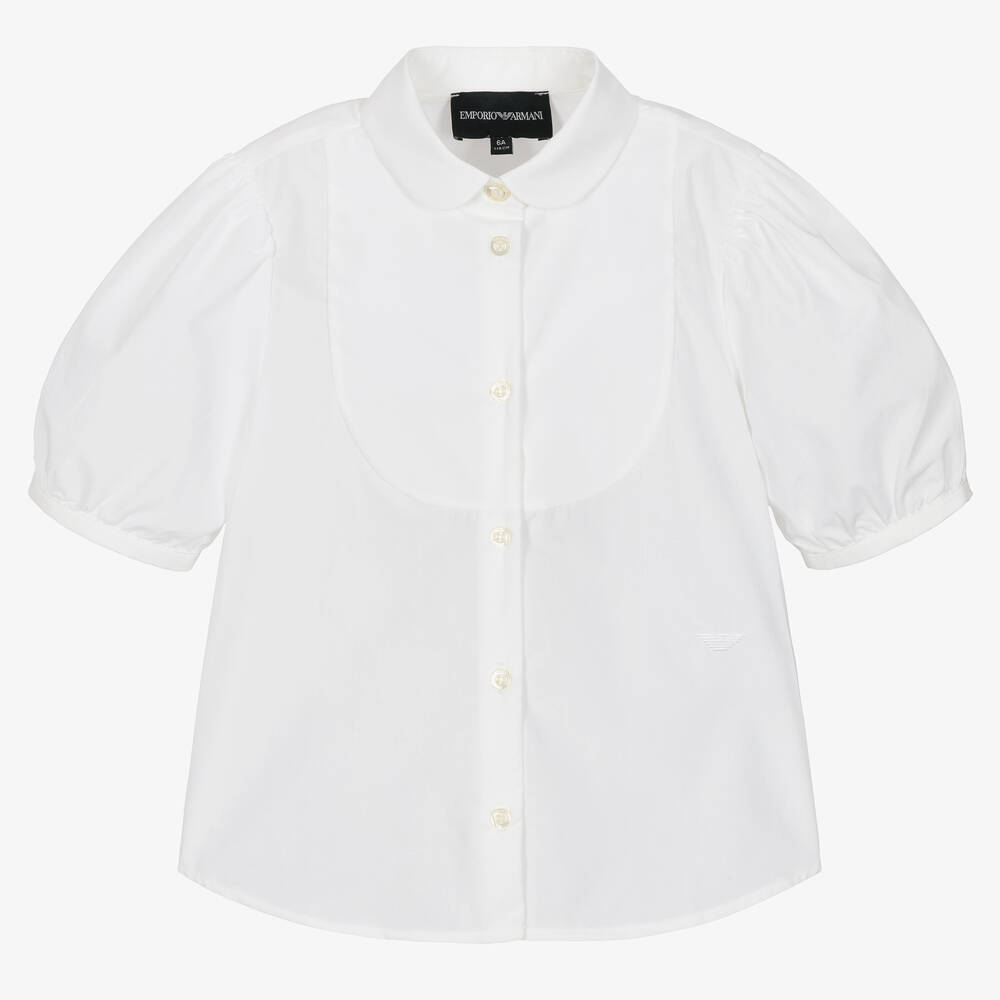 Emporio Armani-Белая хлопковая блузка с манишкой | Childrensalon Outlet