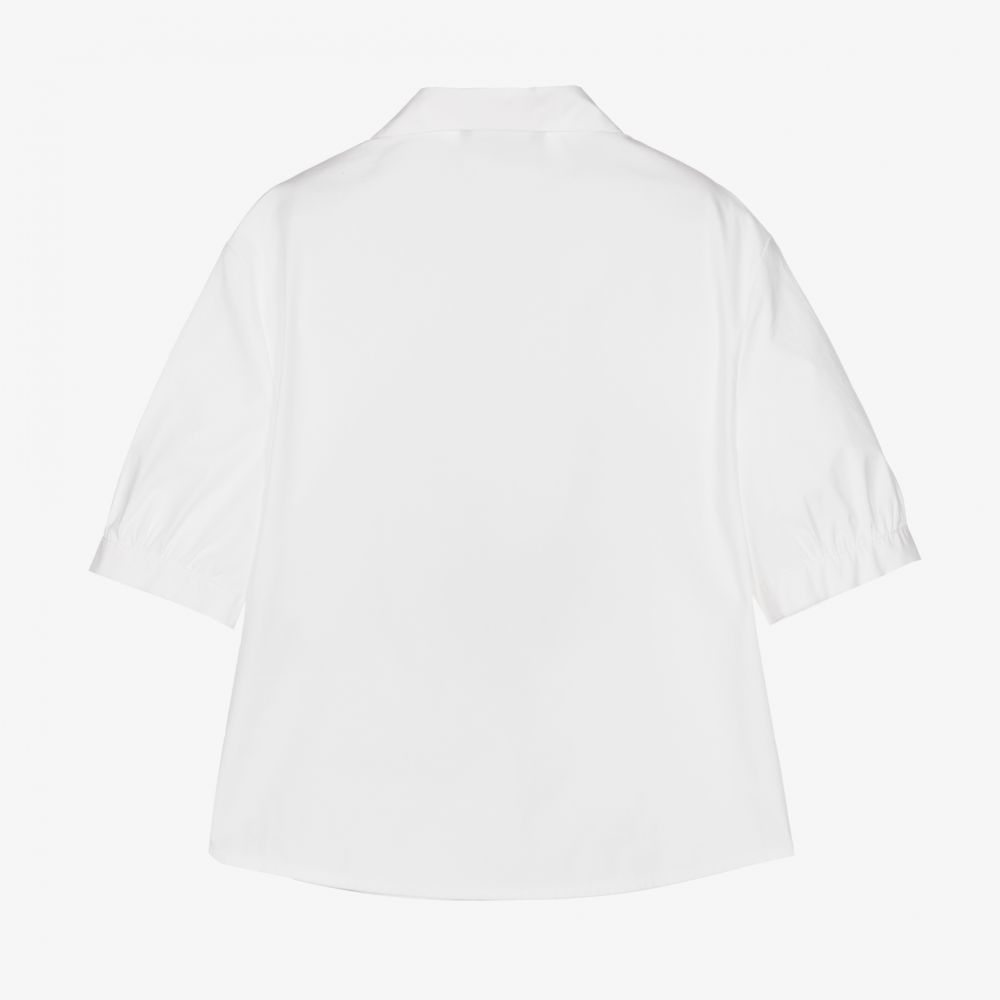 Emporio Armani-Белая хлопковая блузка с бантом для девочек | Childrensalon Outlet