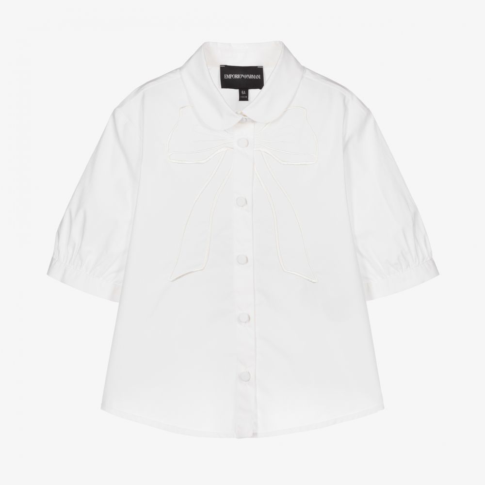 Emporio Armani - Белая хлопковая блузка с бантом для девочек | Childrensalon