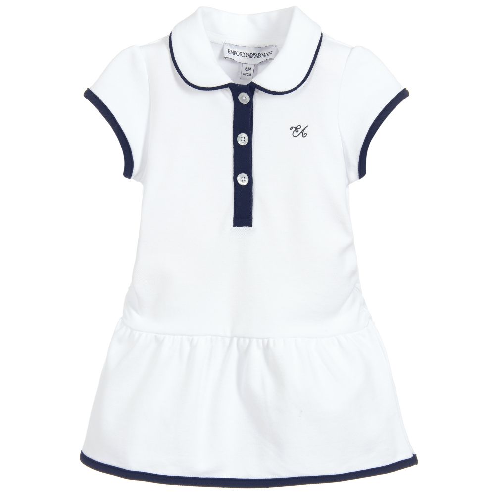 Emporio Armani Girls White Cotton Polo Dress Childrensalon Outlet