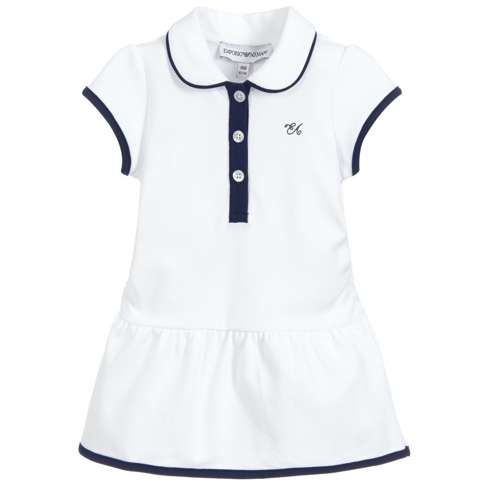 Emporio Armani - Weißes Baumwoll-Polokleid für Mädchen | Childrensalon