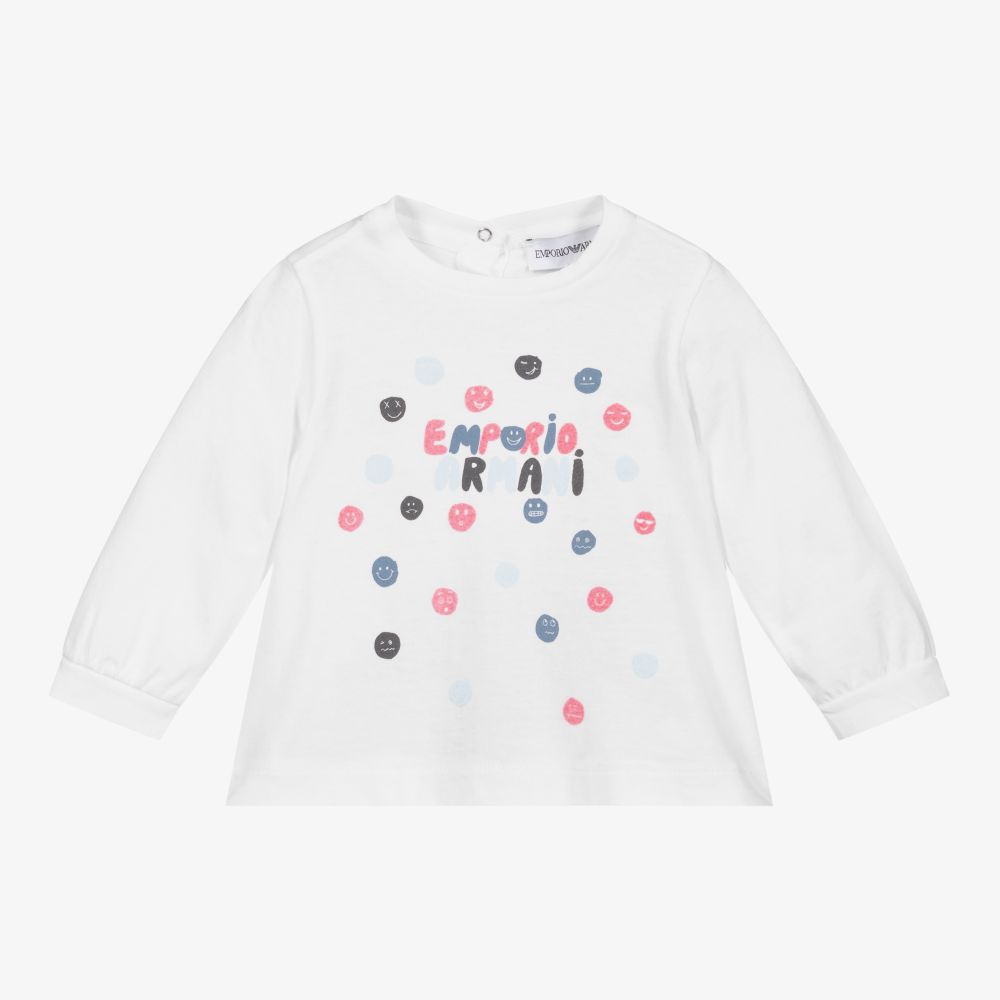 Emporio Armani - Girls White Cotton Top | Childrensalon