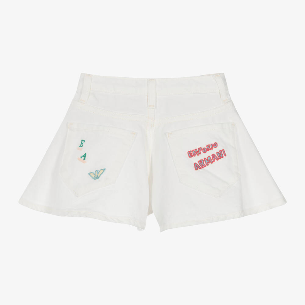 Emporio Armani-Girls White Denim Flared Shorts | Childrensalon Outlet