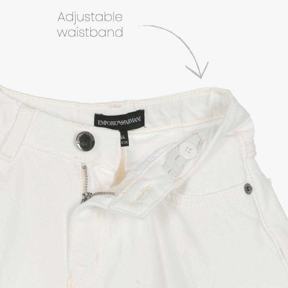 Emporio Armani-Girls White Denim Flared Shorts | Childrensalon Outlet