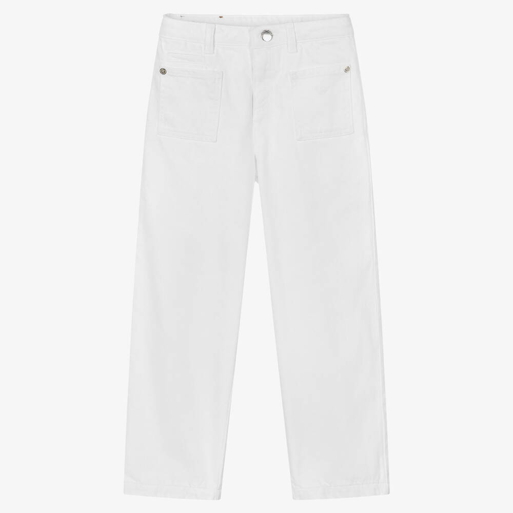 Emporio Armani - Girls White Denim Jeans | Childrensalon