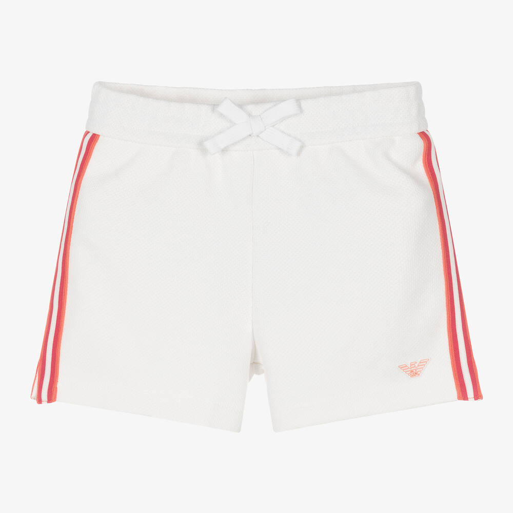 Emporio Armani-Girls White EA Crew Cotton Shorts | Childrensalon Outlet