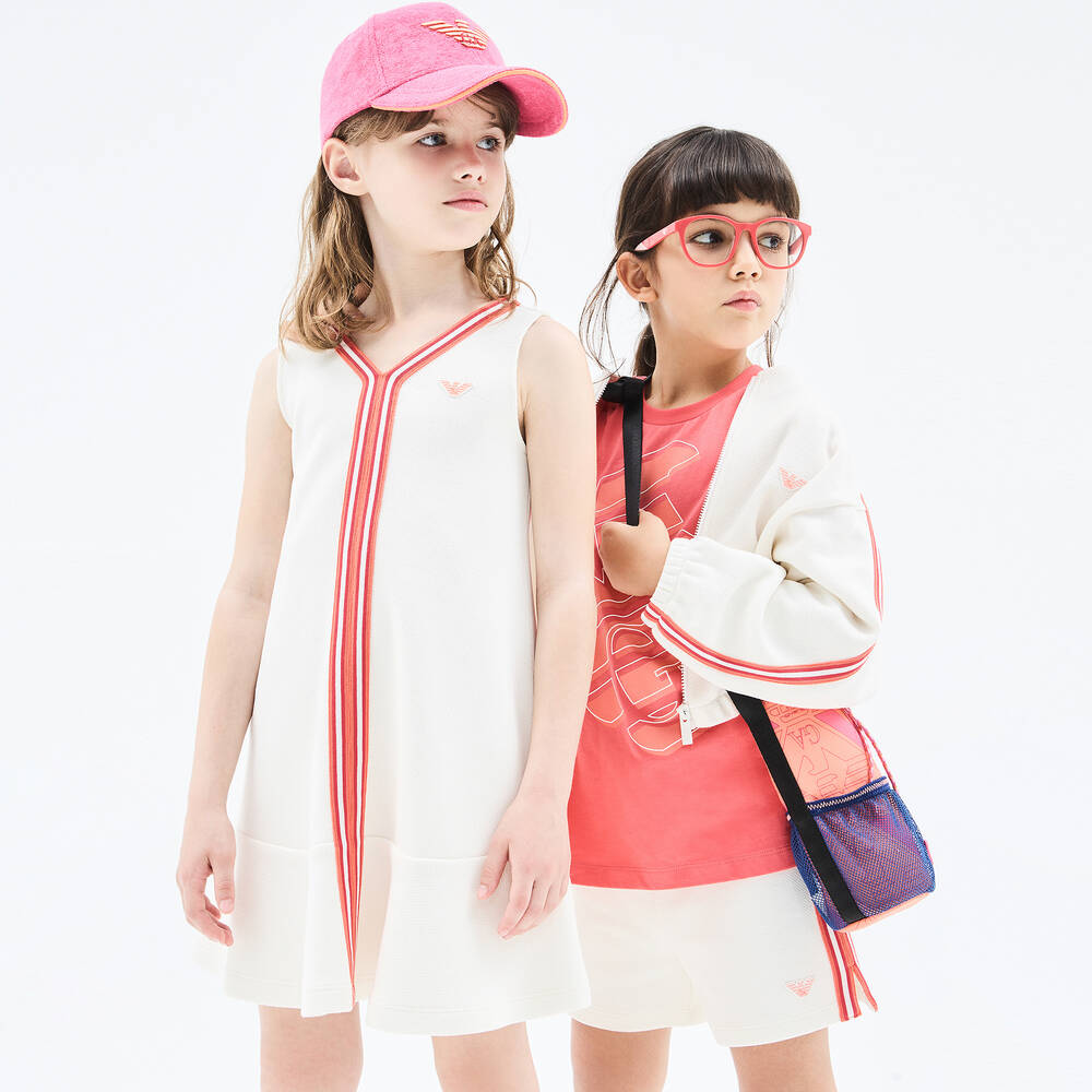 Emporio Armani-Girls White EA Crew Cotton Shorts | Childrensalon Outlet