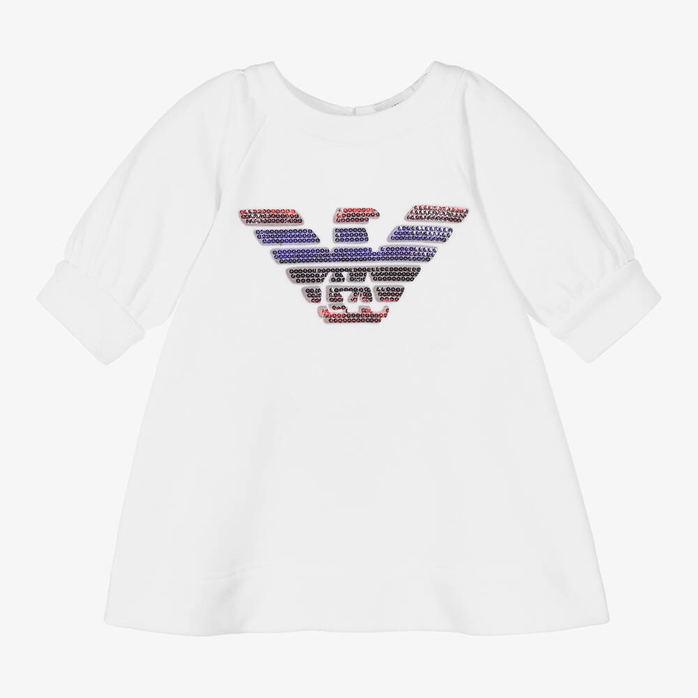 Emporio Armani - Girls White Eagle Sweatshirt Dress | Childrensalon