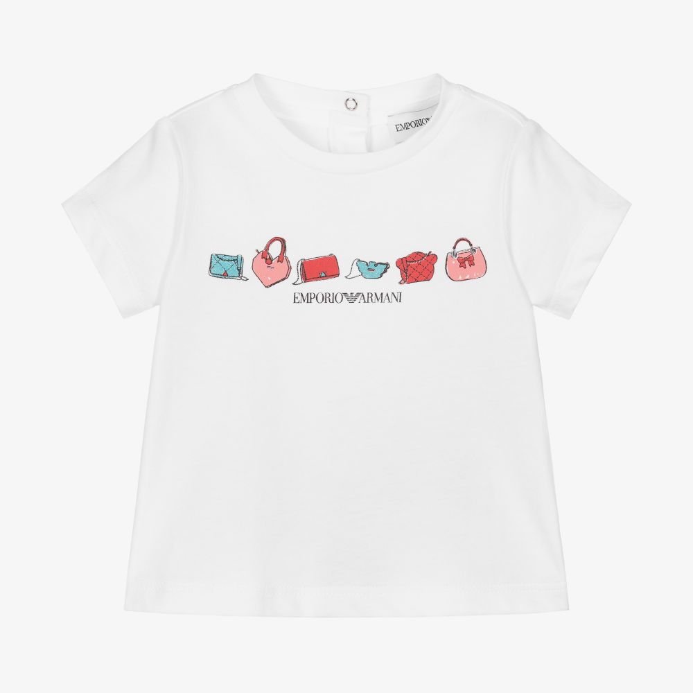 Emporio Armani - Белая футболка с принтом-сумкой для девочек | Childrensalon