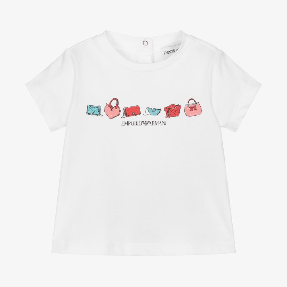 Emporio Armani-Girls White Handbags T-Shirt | Childrensalon Outlet