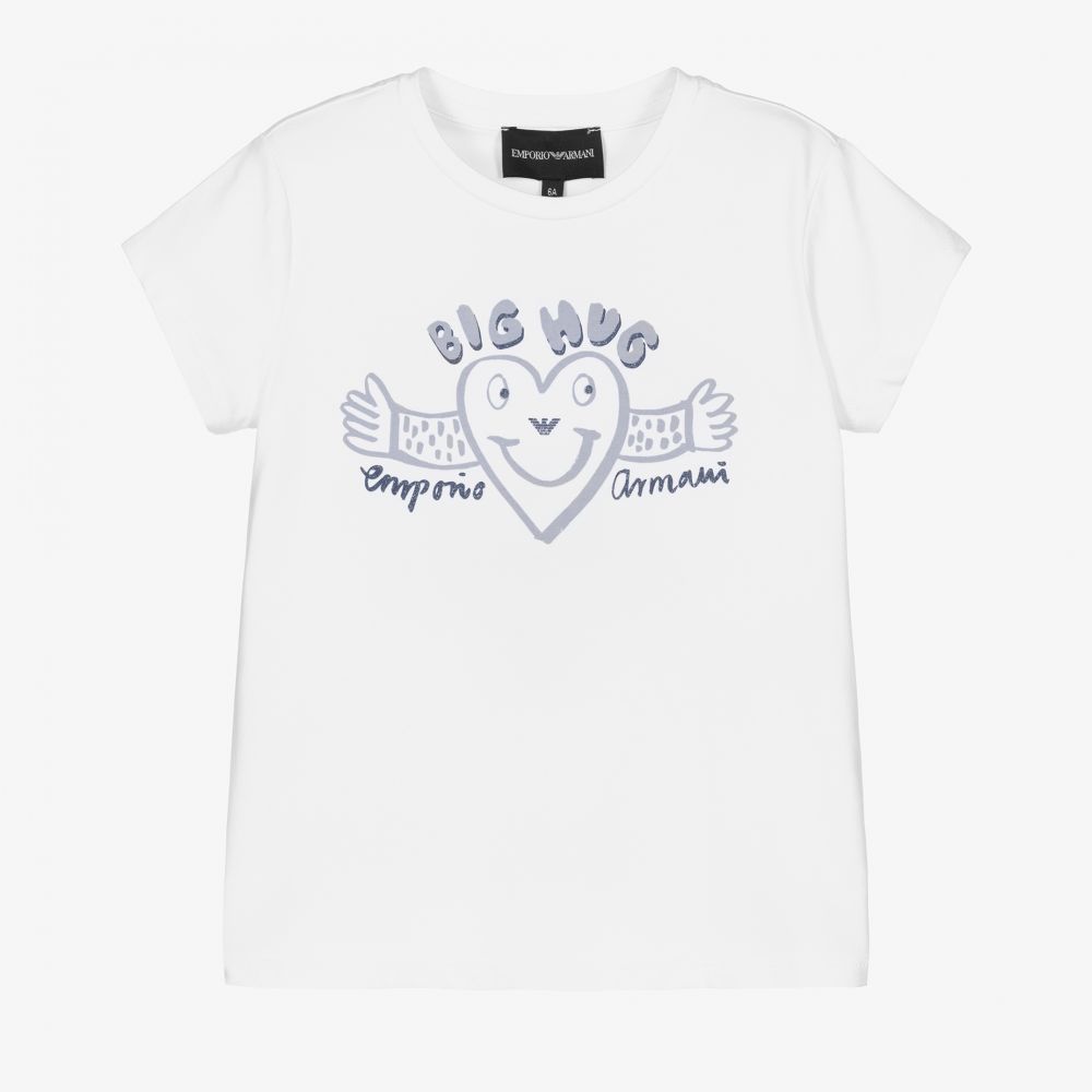 Emporio Armani-Girls White Heart T-Shirt | Childrensalon Outlet