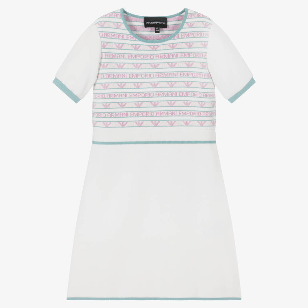 Emporio Armani - Girls White Knitted Logo Dress | Childrensalon