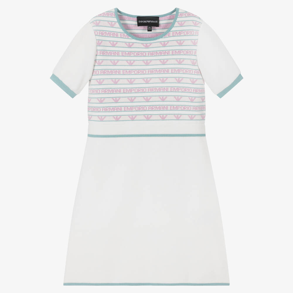 Emporio Armani-فستان فيسكوز محبوك لون أبيض | Childrensalon Outlet