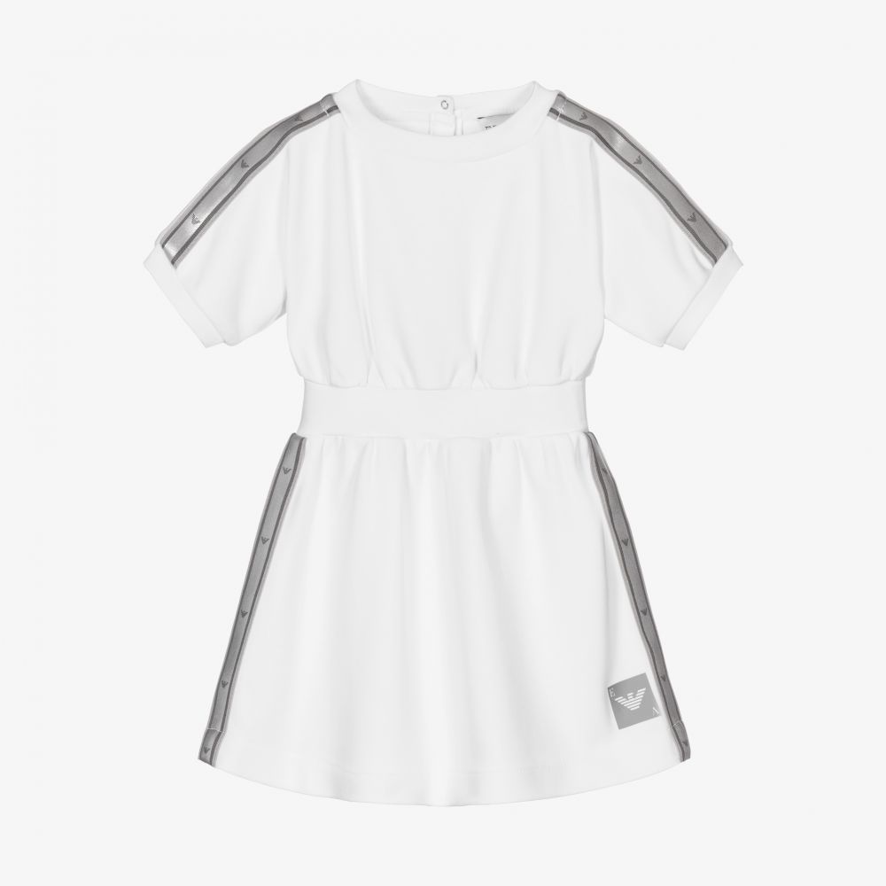 Emporio Armani - Белое платье с нашивкой-лентой для девочек | Childrensalon