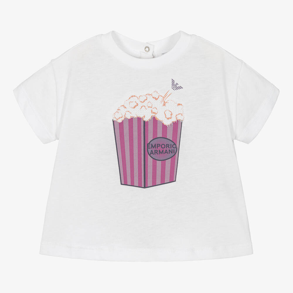 Emporio Armani - T-shirt blanc popcorn fille | Childrensalon