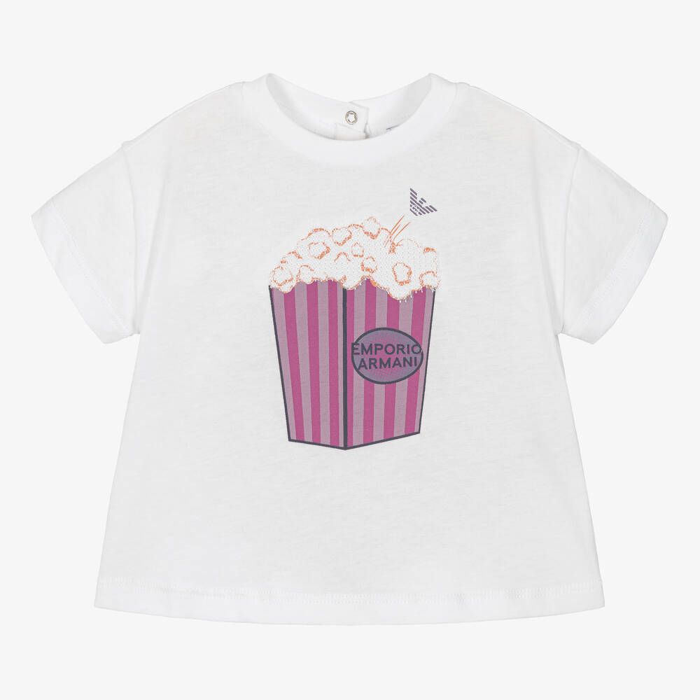 Emporio Armani-Белая футболка с попкорном | Childrensalon Outlet
