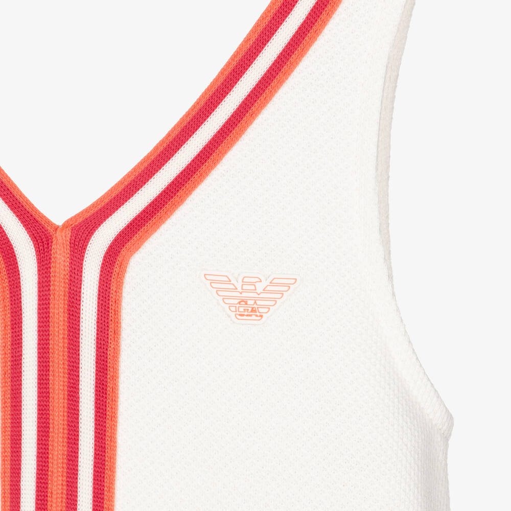 Emporio Armani-Girls White & Red Stripe Cotton Dress | Childrensalon Outlet