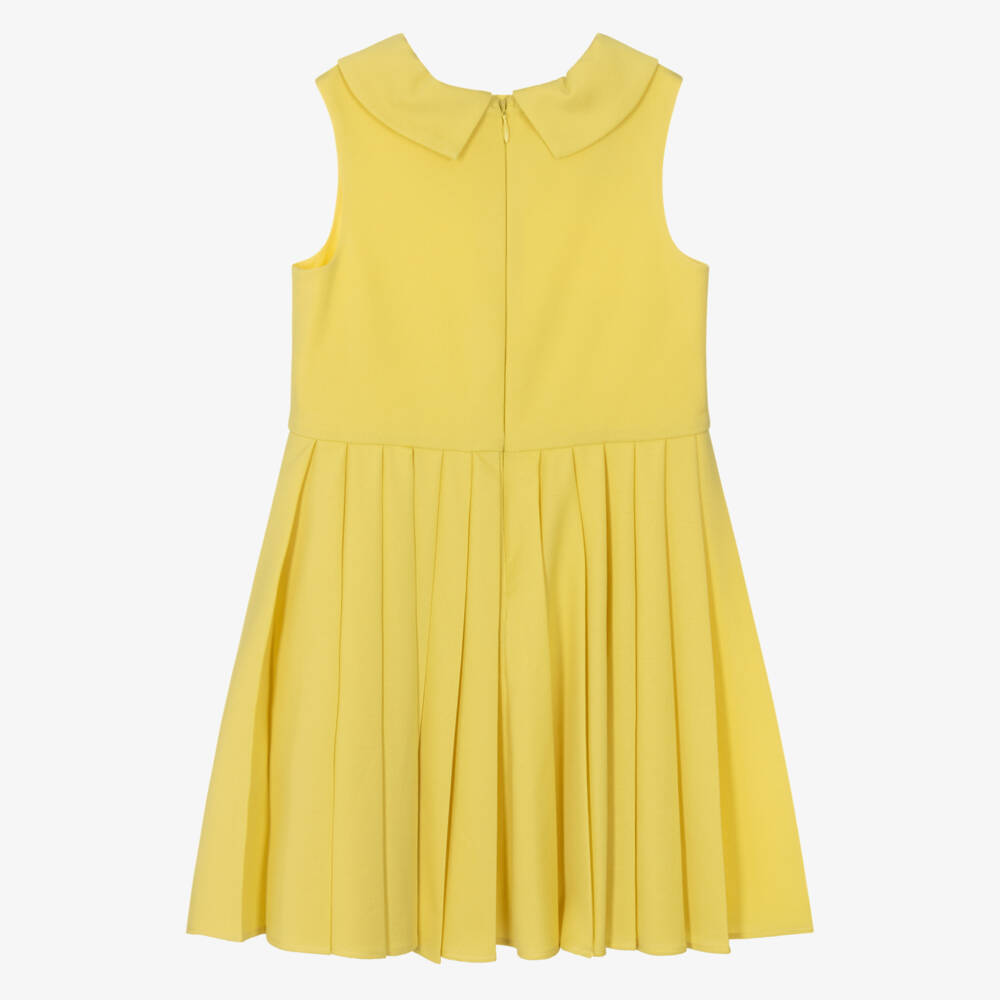 Emporio Armani-Girls Yellow Piqué Sleeveless Pleated Dress | Childrensalon Outlet