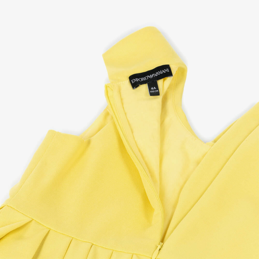 Emporio Armani-Girls Yellow Piqué Sleeveless Pleated Dress | Childrensalon Outlet