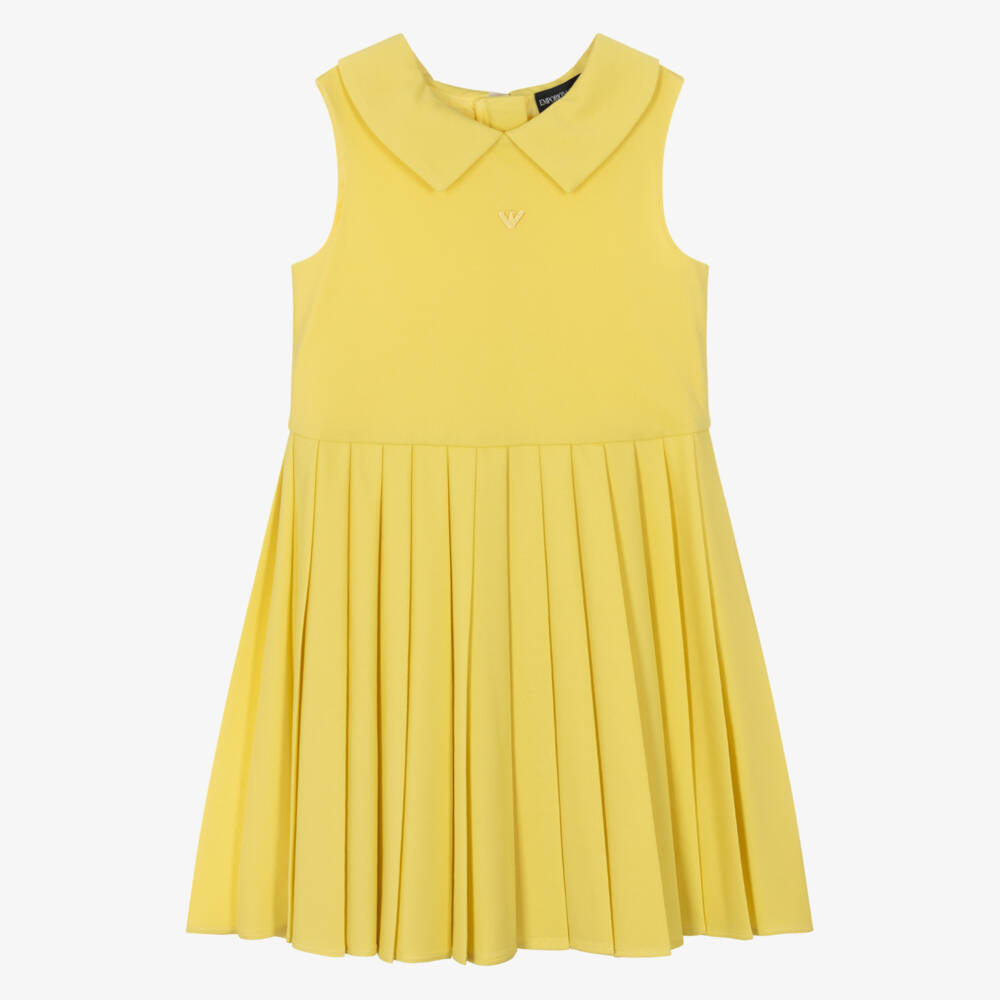 Emporio Armani-Girls Yellow Piqué Sleeveless Pleated Dress | Childrensalon Outlet
