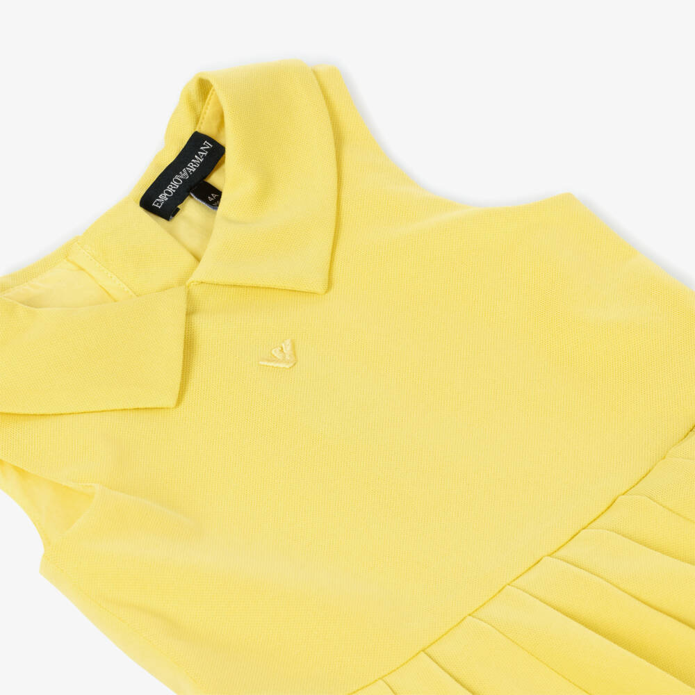 Emporio Armani-Girls Yellow Piqué Sleeveless Pleated Dress | Childrensalon Outlet