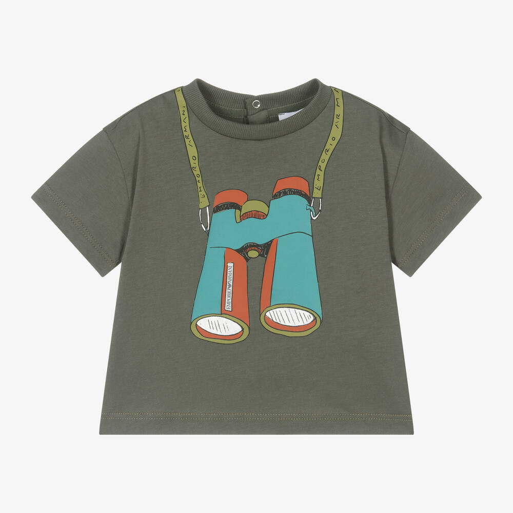 Emporio Armani-Green Binocular Print Cotton T-Shirt | Childrensalon Outlet