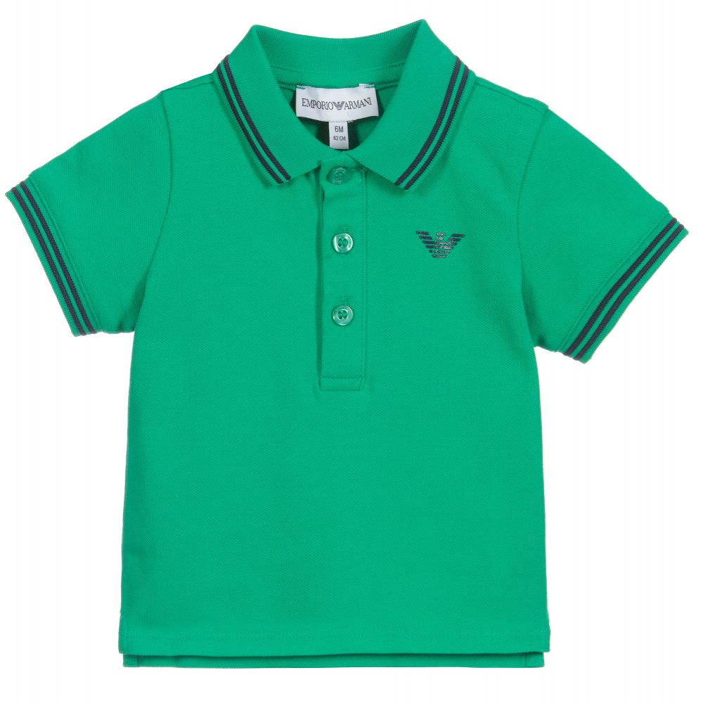 Emporio Armani - Зеленая рубашка поло из хлопка с логотипом | Childrensalon