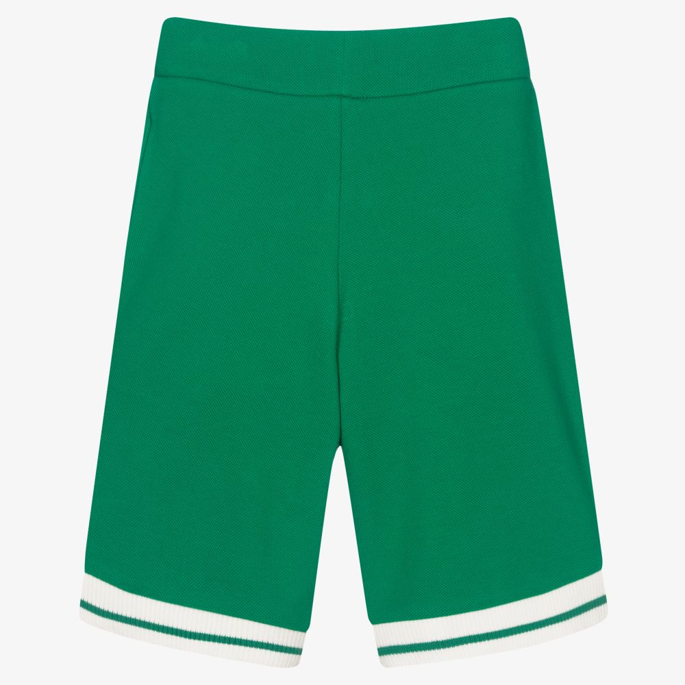 إEmporio Armani-شورت قطن بيكيه لون أخضر للأولاد | Childrensalon Outlet