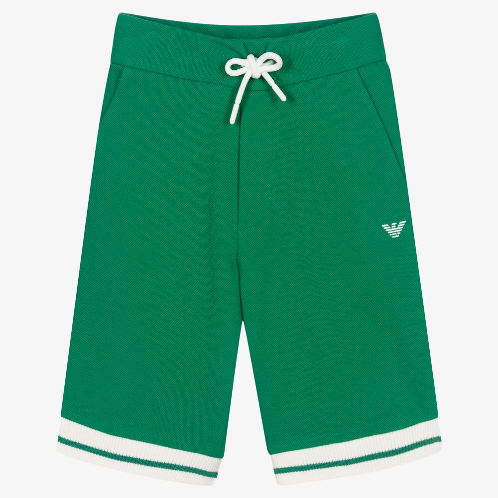 Emporio Armani - Зеленые шорты из хлопкового пике | Childrensalon