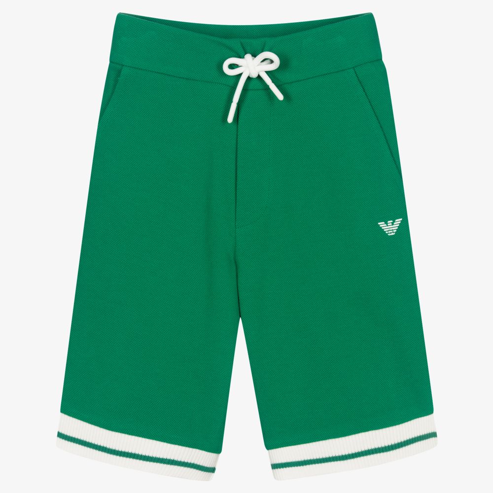 Emporio Armani-Green Cotton Piqué Shorts | Childrensalon Outlet