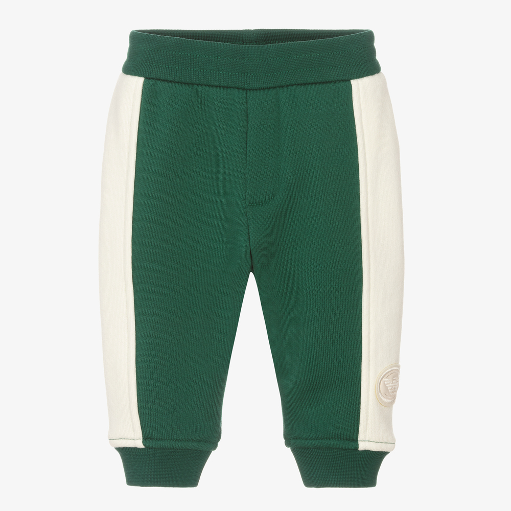 Emporio Armani - Pantalon de jogging vert et ivoire en coton | Childrensalon